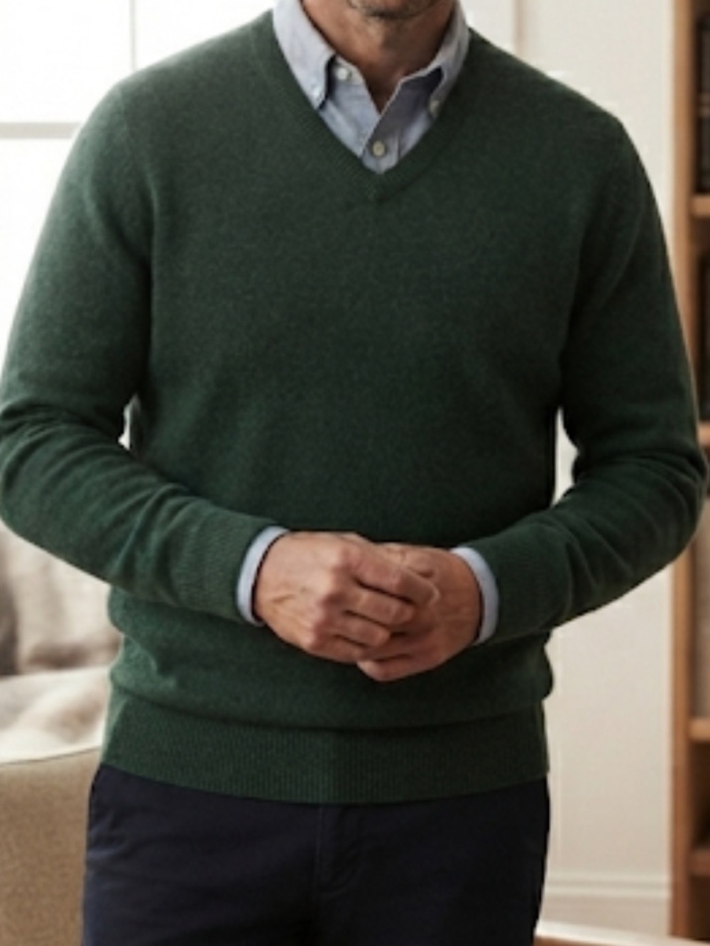 Peter Millar Crown Crafted Men's XL V-Neck Sweater Green Merino Wool & Cashmere